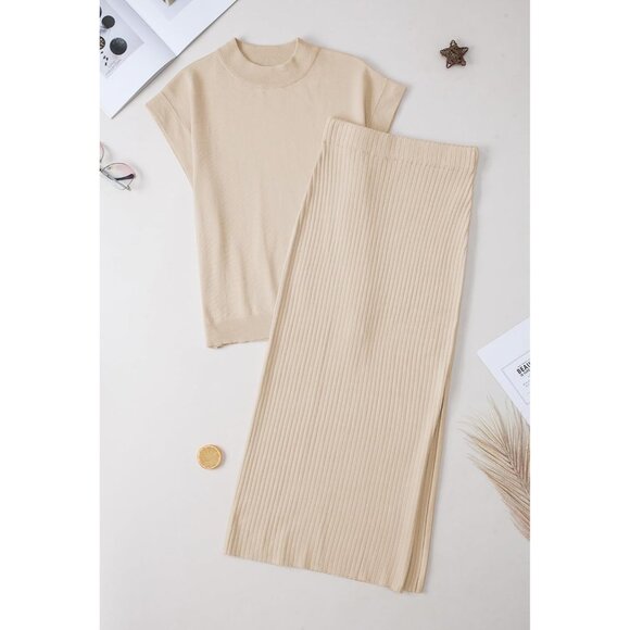 Women's Summer Knit Sweater Set Cap Sleeve Tops Maxi Skirt Bodycon Casual - Picture 7 of 8